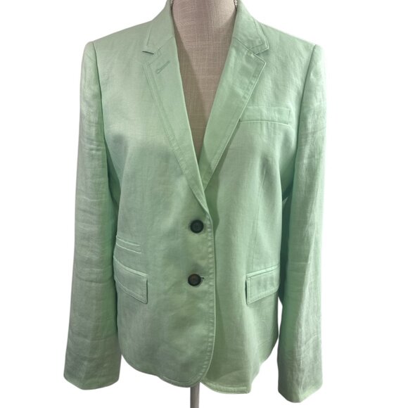 J. Crew Factory Linen Blazer Mint Green Women's sz 12 Classic Preppy Coastal - Picture 2 of 16